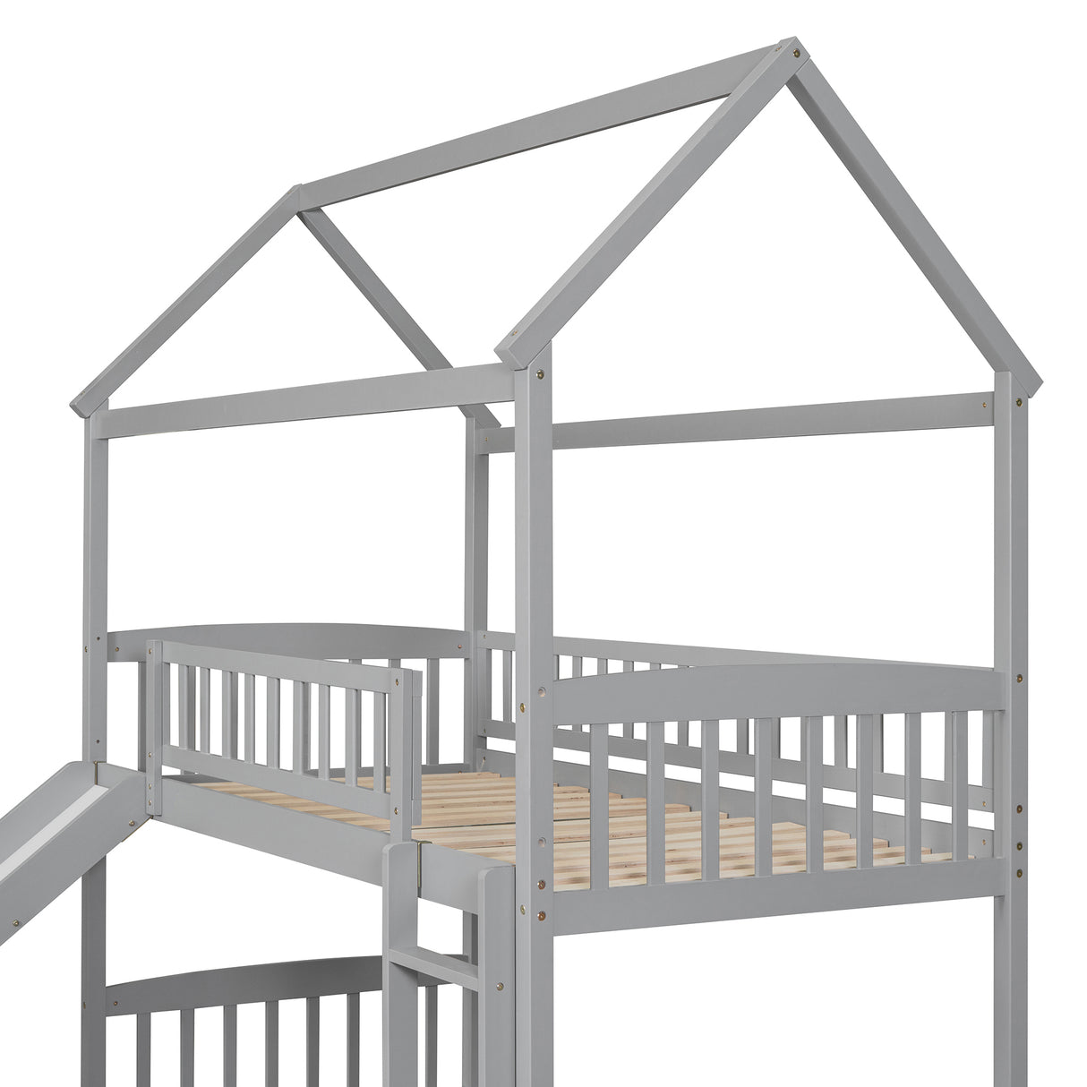 Twin Over Twin Bunk Bed with Slide, House Bed with Slide, Gray(OLD SKU: LT000213AAE - Home Elegance USA