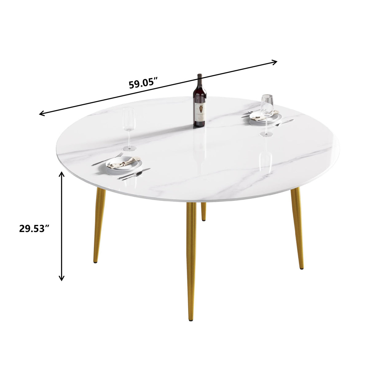 59.05"Modern man - made stone round golden metal dining table - position for 6 people - W1535S00007 - image - 7