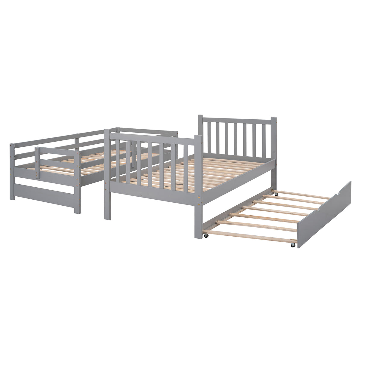 Twin over Twin/Full Bunk Bed with Twin Size Trundle (Gray)(OLD SKU :LP000025AAE) - Home Elegance USA