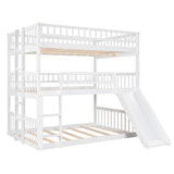 Full-Over-Full-Over-Full Triple Bed with Built-in Ladder and Slide , Triple Bunk Bed with Guardrails, White(OLD SKU :LP000052AAK) - Home Elegance USA