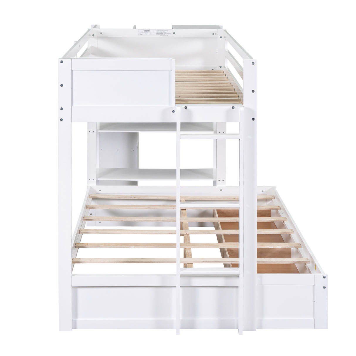 Wood Twin over Full Bunk Bed with Drawers, Shelves, Cabinets, L-shaped Desk and Magazine Holder, White - Home Elegance USA