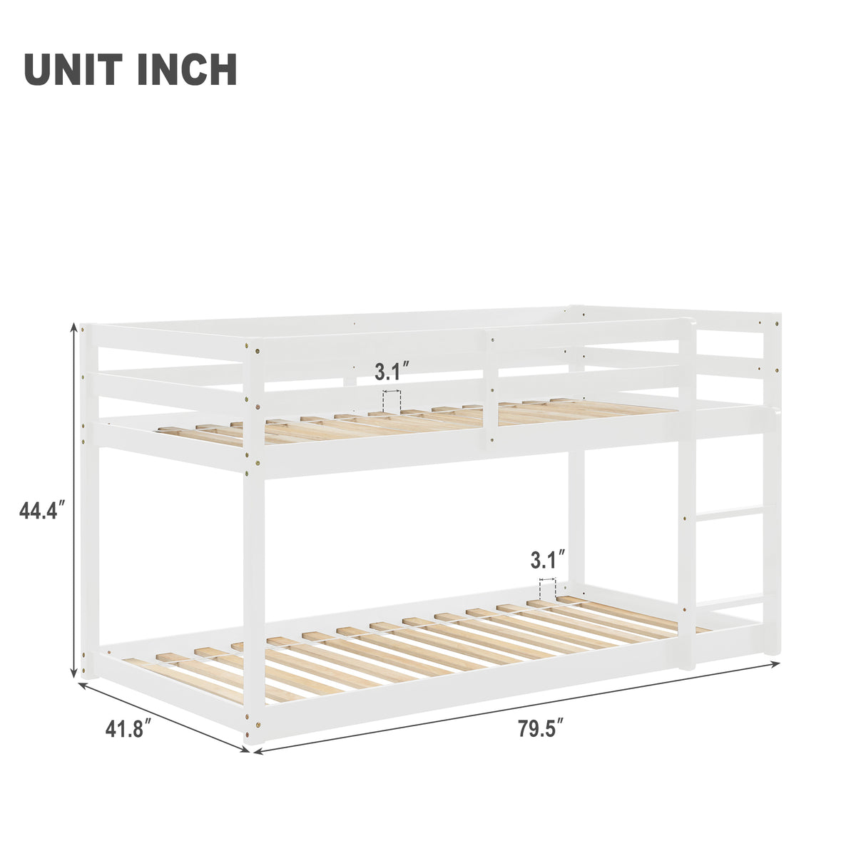 Twin over Twin Floor Bunk Bed, White(Old Sku:W50430320) - Home Elegance USA