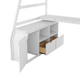 Twin Size Loft Bed with with 7 Drawers 2 Shelves and Desk - White - Home Elegance USA