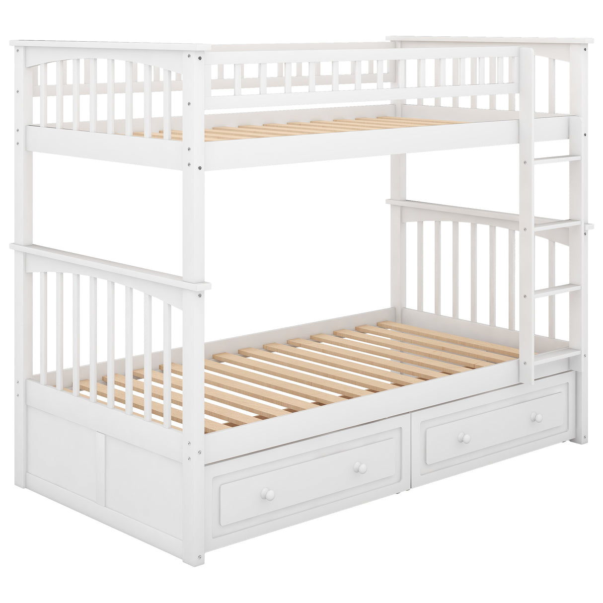 Twin over Twin Bunk Bed with Drawers, Convertible Beds, White - Home Elegance USA