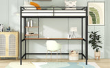 Full Metal Loft Bed with Desk and Shelve, Black - Home Elegance USA