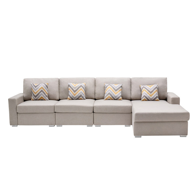 Nolan Beige Linen Fabric 4Pc Reversible Sectional Sofa Chaise with Pillows and Interchangeable Legs - Home Elegance USA