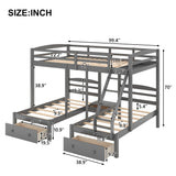 Full over Twin & Twin Bunk Bed,Triple Bunk Bed with Drawers, Gray - Home Elegance USA