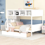 Twin over Full Bunk Bed with Shelfs, Storage Staircase and 2 Drawers, White - Home Elegance USA