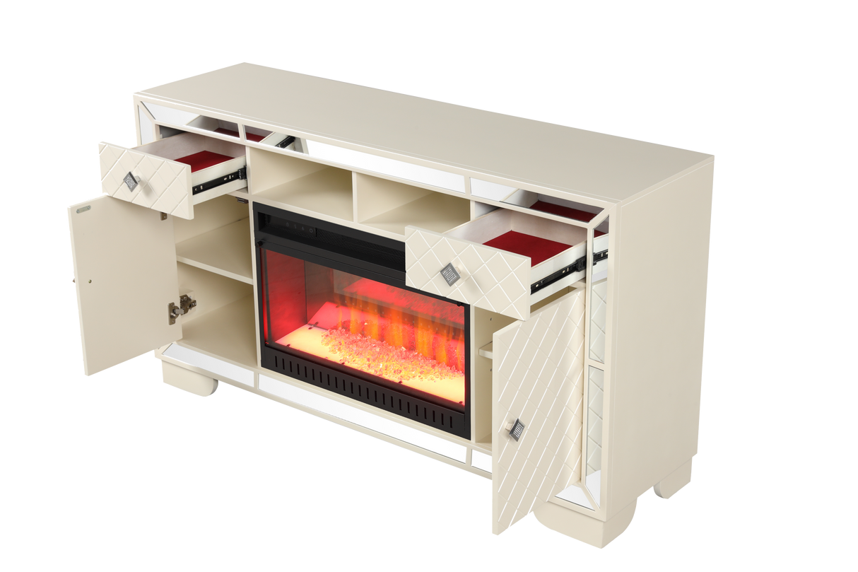 Madison TV Stand With Electric Fireplace in Beige Home Elegance USA