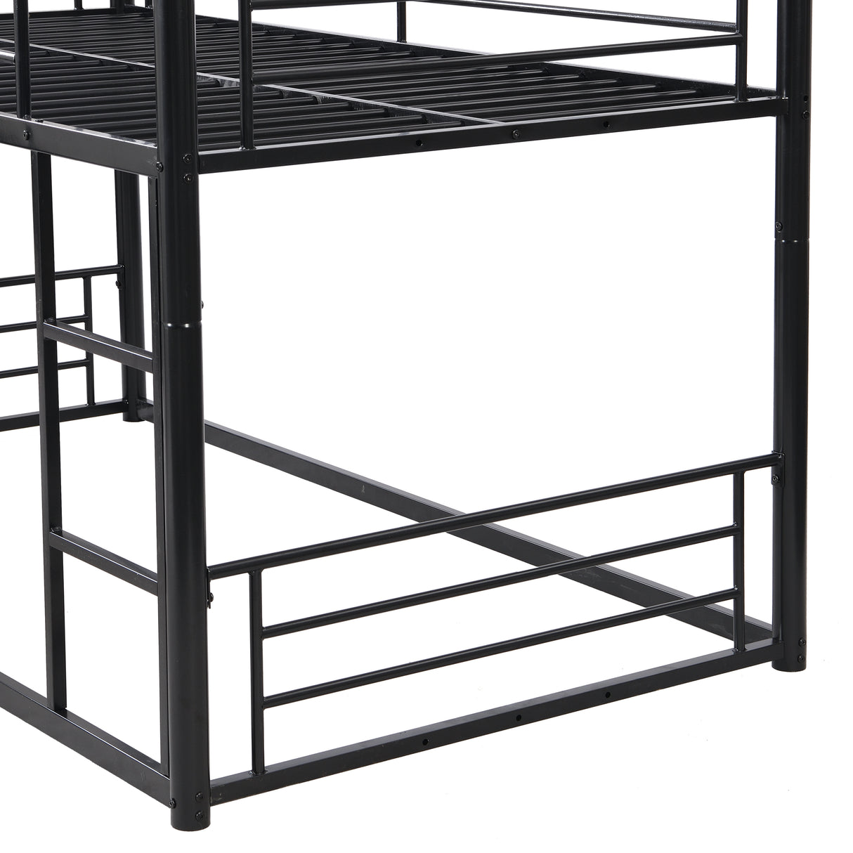 Twin Size Metal Bunk Bed with Ladders and Slide, Divided into Platform and Loft Bed, Black - Home Elegance USA