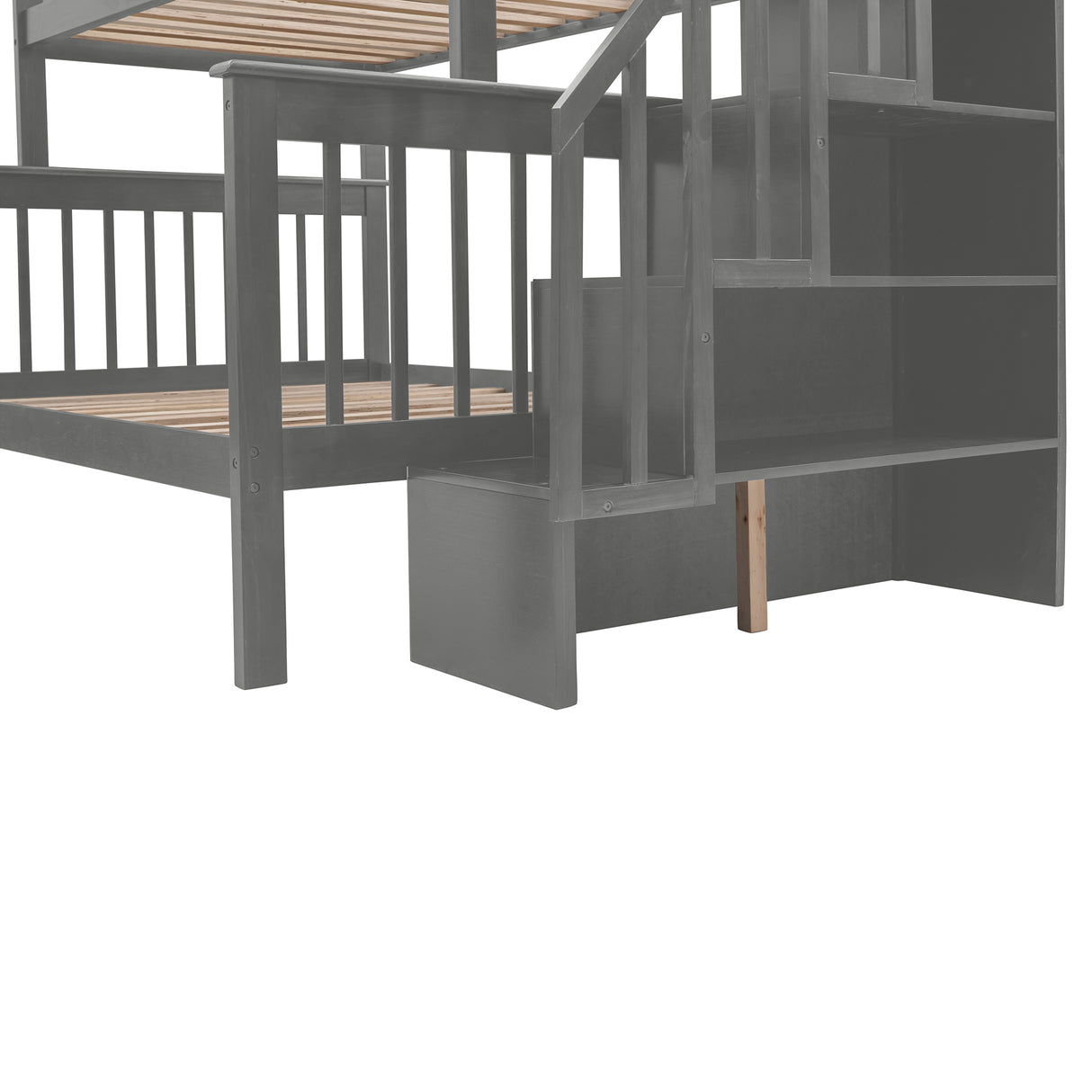 Stairway Twin-Over-Full Bunk Bed with Drawer, Storage and Guard Rail for Bedroom, Dorm, for Adults, Gray color(Old SKU: LP000219AAE) - Home Elegance USA