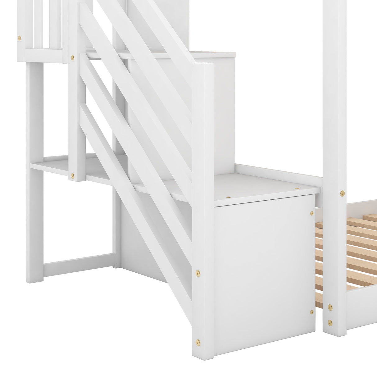 Twin over Twin Bunk Bed with Convertible Slide and Stairway, White - Home Elegance USA