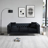 82.3" Width Modern Velvet Sofa Jeweled Buttons Tufted Square Arm Couch Black,2 Pillows Included | Home Elegance USA