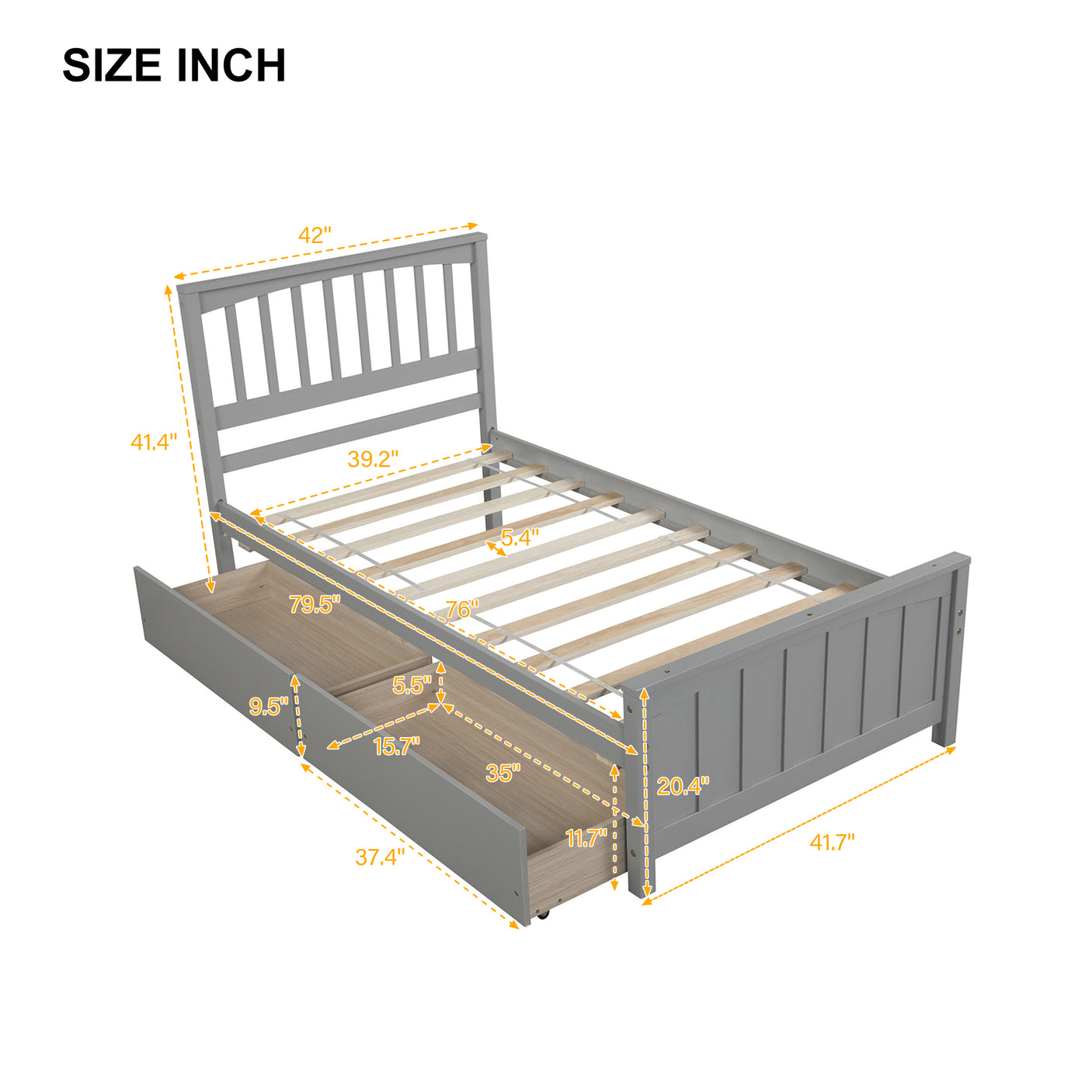 Twin size Platform Bed with Two Drawers, Gray - Home Elegance USA