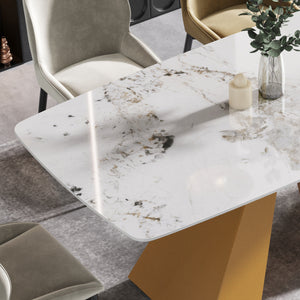 63"Modern artificial stone pandora white curved golden metal leg dining table - 6 people - W1535S00169 - image - 7