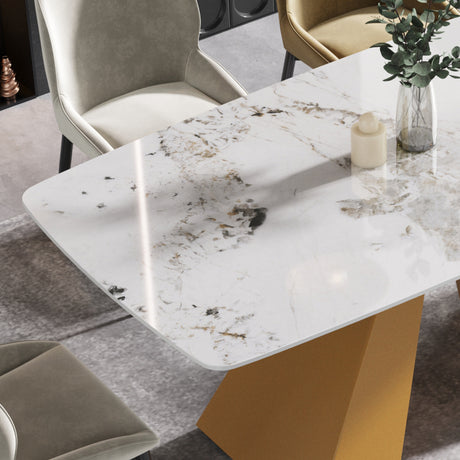 63"Modern artificial stone pandora white curved golden metal leg dining table - 6 people - W1535S00169 - image - 7