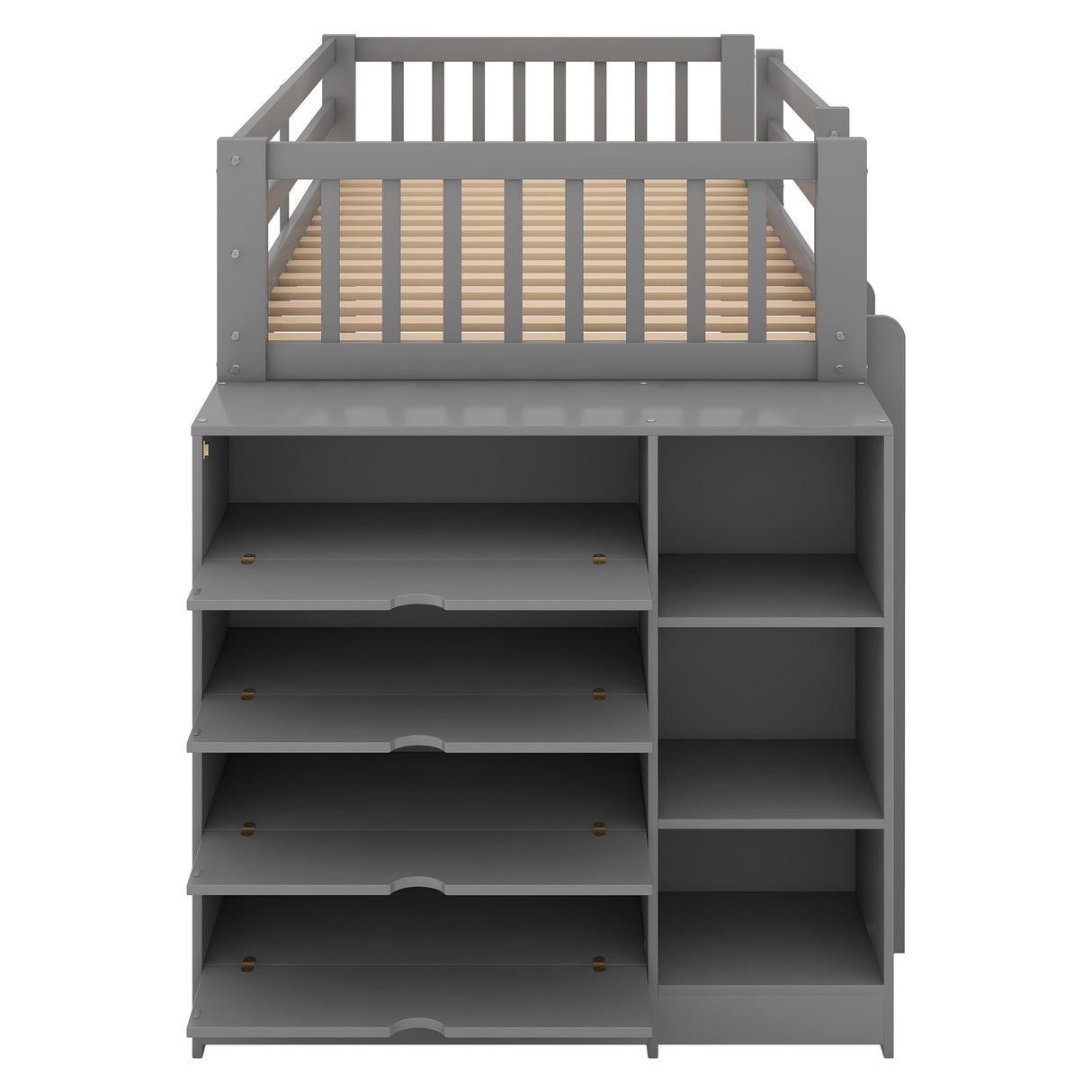 Twin over Twin Bunk Bed with Attached Cabinet and Shelves Storage ,Gray (OLD SKU:GX000513AAE) - Home Elegance USA