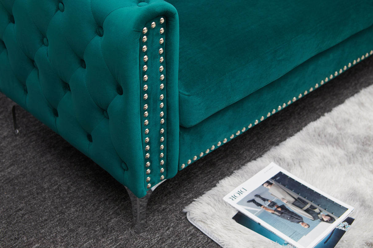 2155 sofa includes 2 pillows 78" green velvet sofa for small spaces - Home Elegance USA