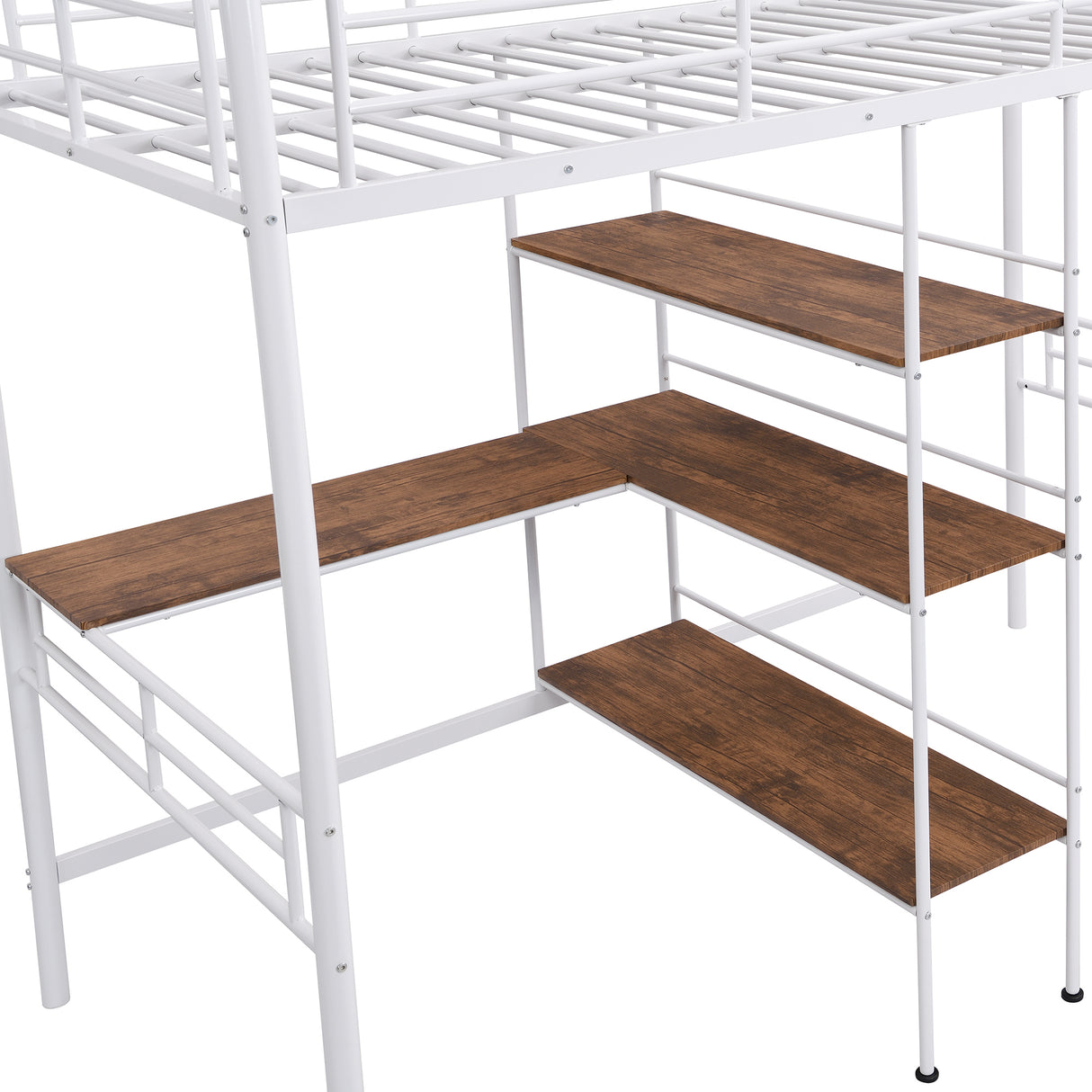 Twin Size Metal Loft Bed and Built-in Desk and Shelves,White（OLD SKU:WF280270AAK） - Home Elegance USA