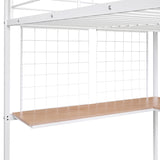 Full Metal Loft Bed with Desk and Metal Grid, White - Home Elegance USA