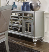 Sparkling Silver Finish Mirrored 1pc Server of 5x Drawers 2x Cabinets Ultra-Modern Style Dining Room - Home Elegance USA