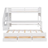 Stairway Twin XL Loft Bed with Twin Size Trundle and 3 Drawers, Storage, Desk, White - Home Elegance USA