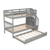 Stairway Twin-Over-Twin Bunk Bed with Twin size Trundle for Bedroom, Dorm, Adults, Gray( old sku: LP000209AAE ) - Home Elegance USA