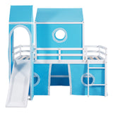 Twin Size Bunk Bed with Slide Blue Tent and Tower - Blue - Home Elegance USA