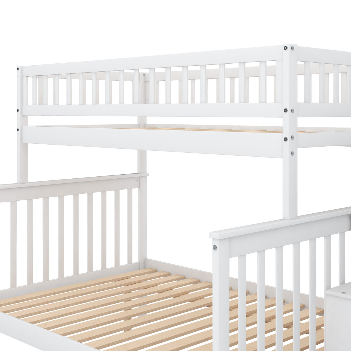 Twin over Full Stairway Bunk Bed with storage, White - Home Elegance USA