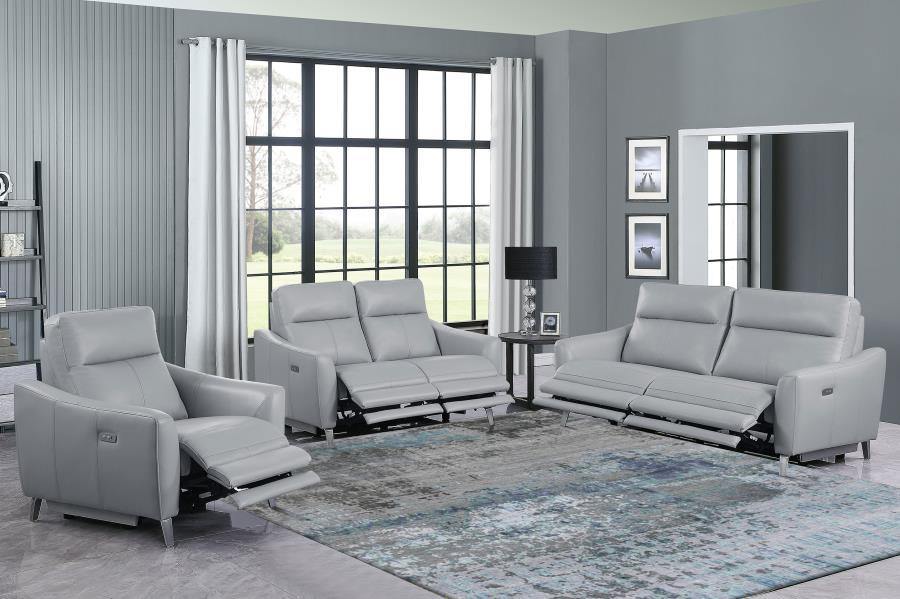 Derek - 3 Piece Power Reclining Living Room Sets - Pearl Silver - Home Elegance USA