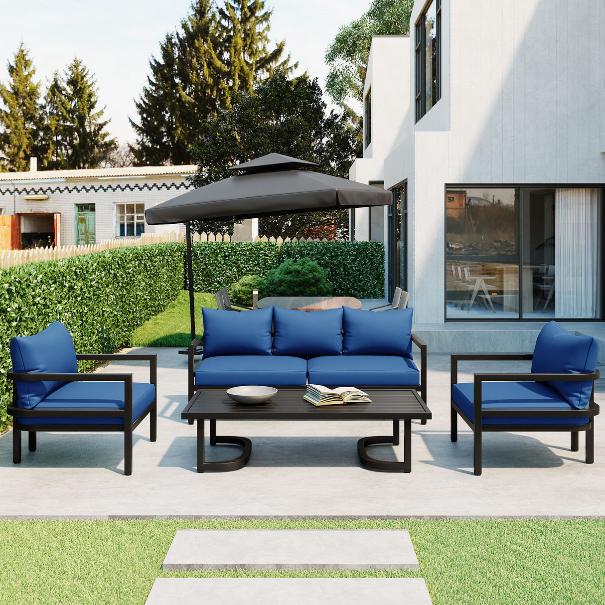 U_Style Multi-person Outdoor Steel Sofa Set, Waterproof, Anti-rust and Anti-uv, Suitable for Gardens and Lawns
