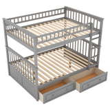 Full over Full Bunk Bed with Drawers, Convertible Beds, Gray(OLD SKU:SM000241AAE) - Home Elegance USA