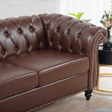 84.65" Dark Brown PU Rolled Arm Chesterfield Three Seater Sofa. | Home Elegance USA