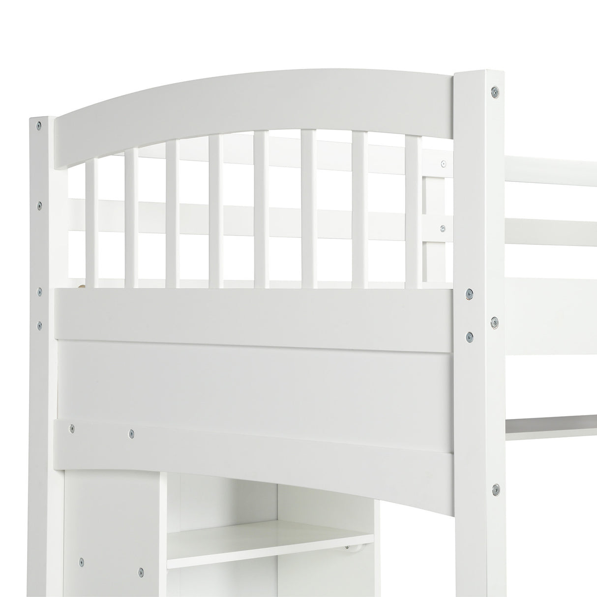 Twin size Loft Bed with Storage Shelves, Desk and Ladder, White(OLD SKU :LP000140KAA) - Home Elegance USA