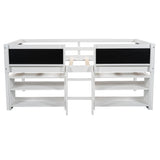 Twin Size Low Loft Bed with Two Movable Shelves and Ladder,with Decorative Guardrail Chalkboard,White - Home Elegance USA