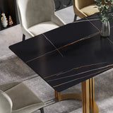 63"Modern artificial stone black straight edge golden metal leg dining table - 6 people - W1535S00074 - image - 6