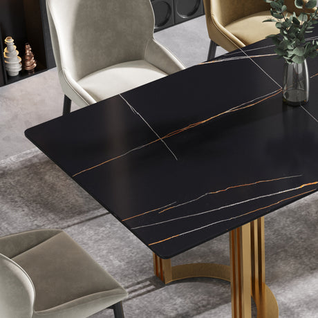 63"Modern artificial stone black straight edge golden metal leg dining table - 6 people - W1535S00074 - image - 6