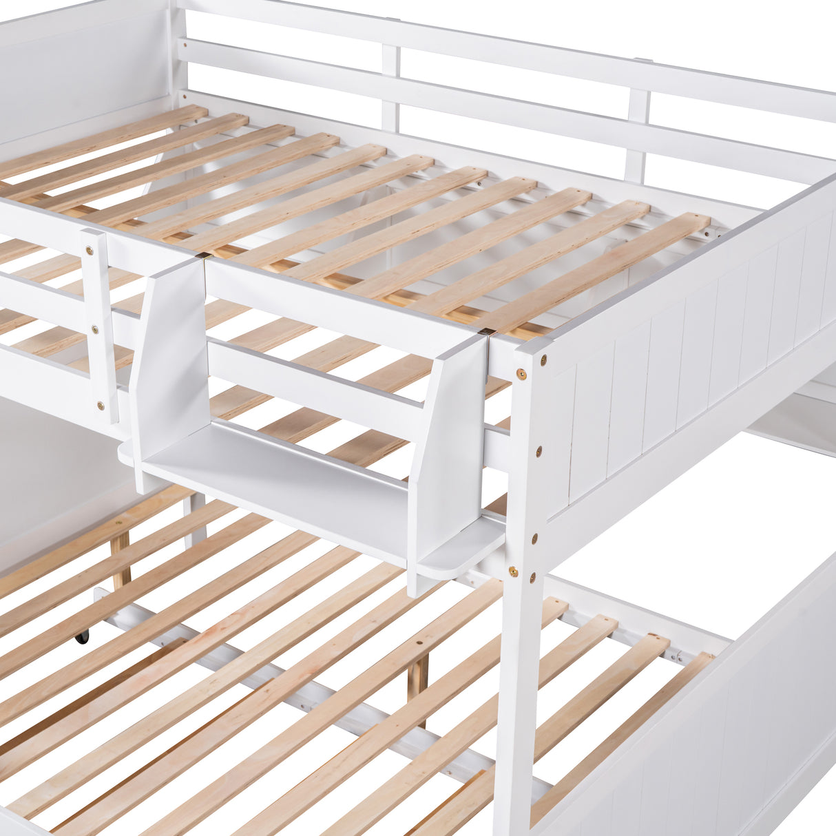 Full-Over-Full Bunk Bed with Twin size Trundle , Separable Bunk Bed with Bookshelf for Bedroom-White - Home Elegance USA