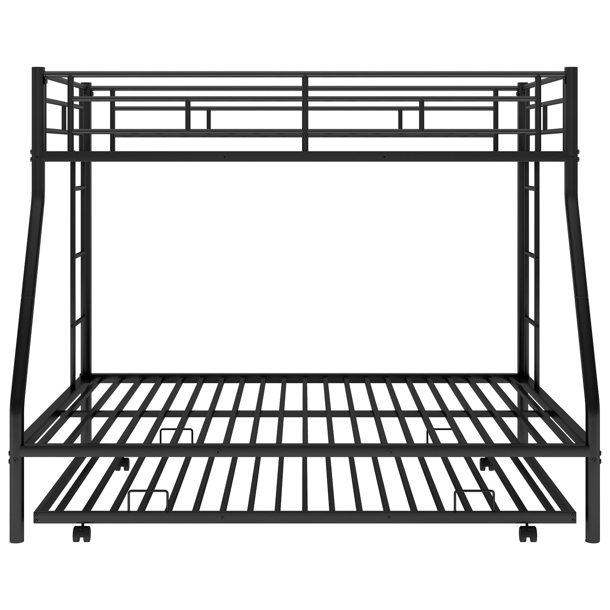 Twin over Full Bed with Sturdy Steel Frame, Bunk Bed with Twin Size Trundle, Two-Side Ladders, Black(OLD SKU:MF194424AAB) - Home Elegance USA