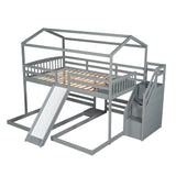 Full over Twin & Twin Bunk Bed,with Slide and Storage Staircase,Built-in Drawer and Shelf,Gray - Home Elegance USA