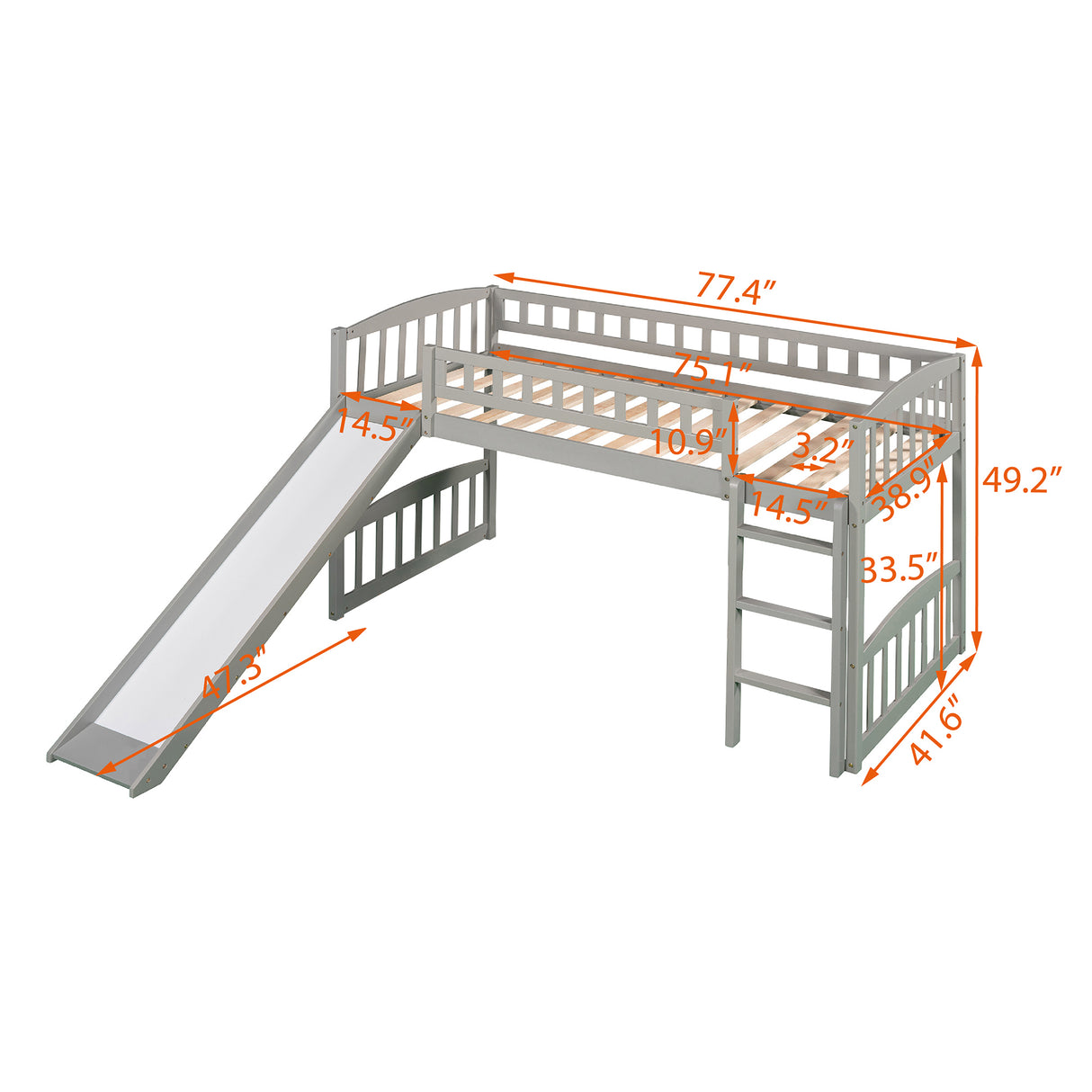 Twin size Loft Bed with Slide and Ladder, Gray(OLD SKU:LP000504AAE) - Home Elegance USA