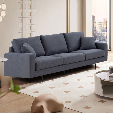 Modern Grey Three-Seat Sofa with Thick Sponge and Two Pillows, 87.40inch Home Elegance USA