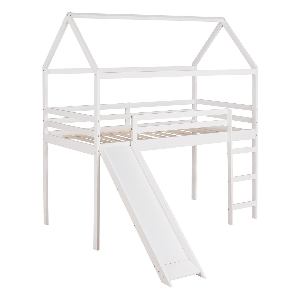 Twin Loft Bed with Slide, House Bed with Slide,White(OLD SKU :WF286245AAK) - Home Elegance USA