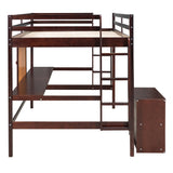 Twin size Loft Bed with Desk and Writing Board, Wooden Loft Bed with Desk & 2 Drawers Cabinet- Espresso - Home Elegance USA