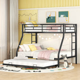 Twin over Full Bed with Sturdy Steel Frame, Bunk Bed with Twin Size Trundle, Two-Side Ladders, Black - Home Elegance USA