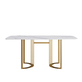 70.87"Modern artificial stone white curved golden metal leg dining table-can accommodate 6-8 people - Home Elegance USA