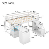 Twin Size Loft Bed with Multifunctional Movable Built-in Desk and and Staircase,White(OLD SKU:GX000925AAK) - Home Elegance USA