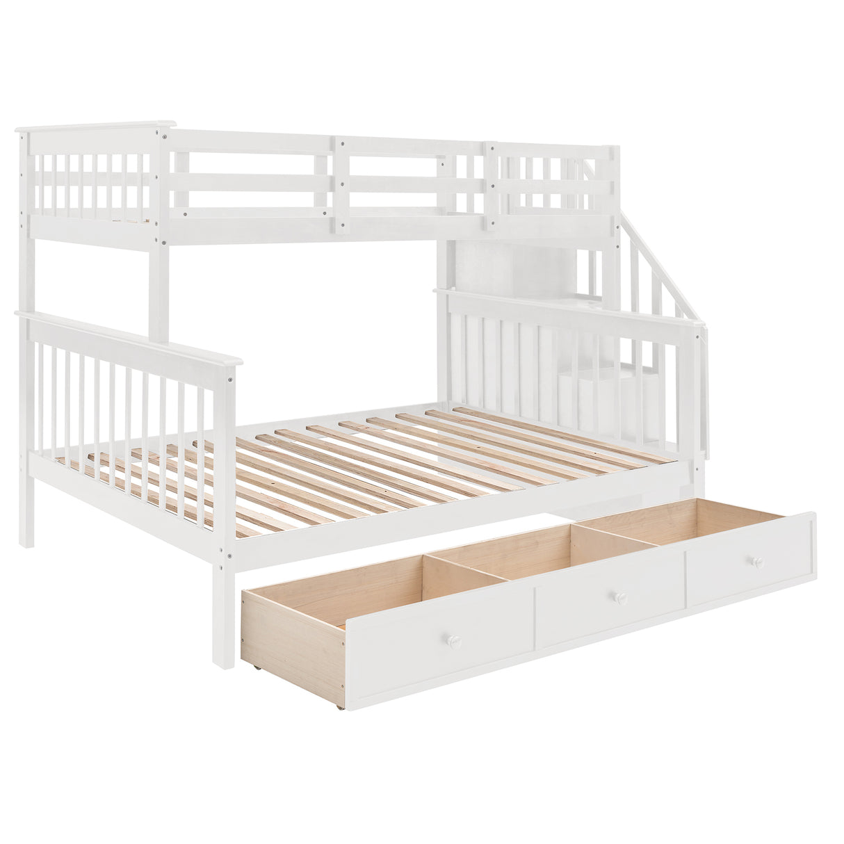 Stairway Twin-Over-Full Bunk Bed with Drawer, Storage and Guard Rail for Bedroom, Dorm, for Adults, White color(OLD SKU :LP000219AAK) Home Elegance USA