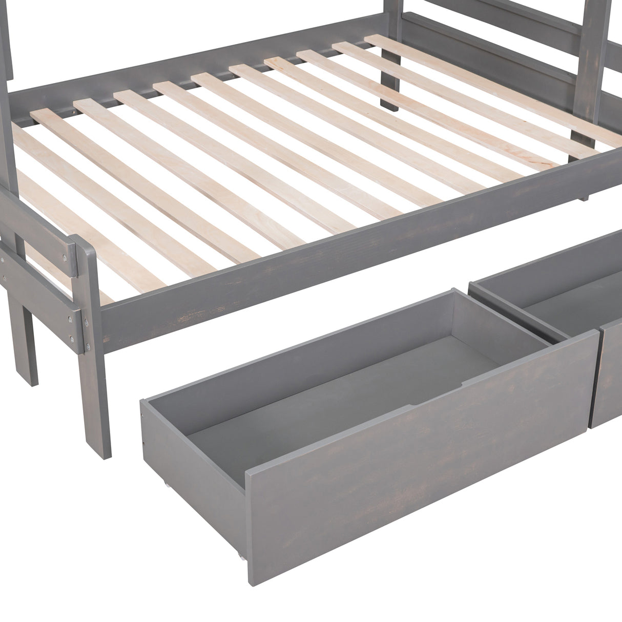 Twin over Full Wood Bunk Bed with 2 Drawers, Gray - Home Elegance USA