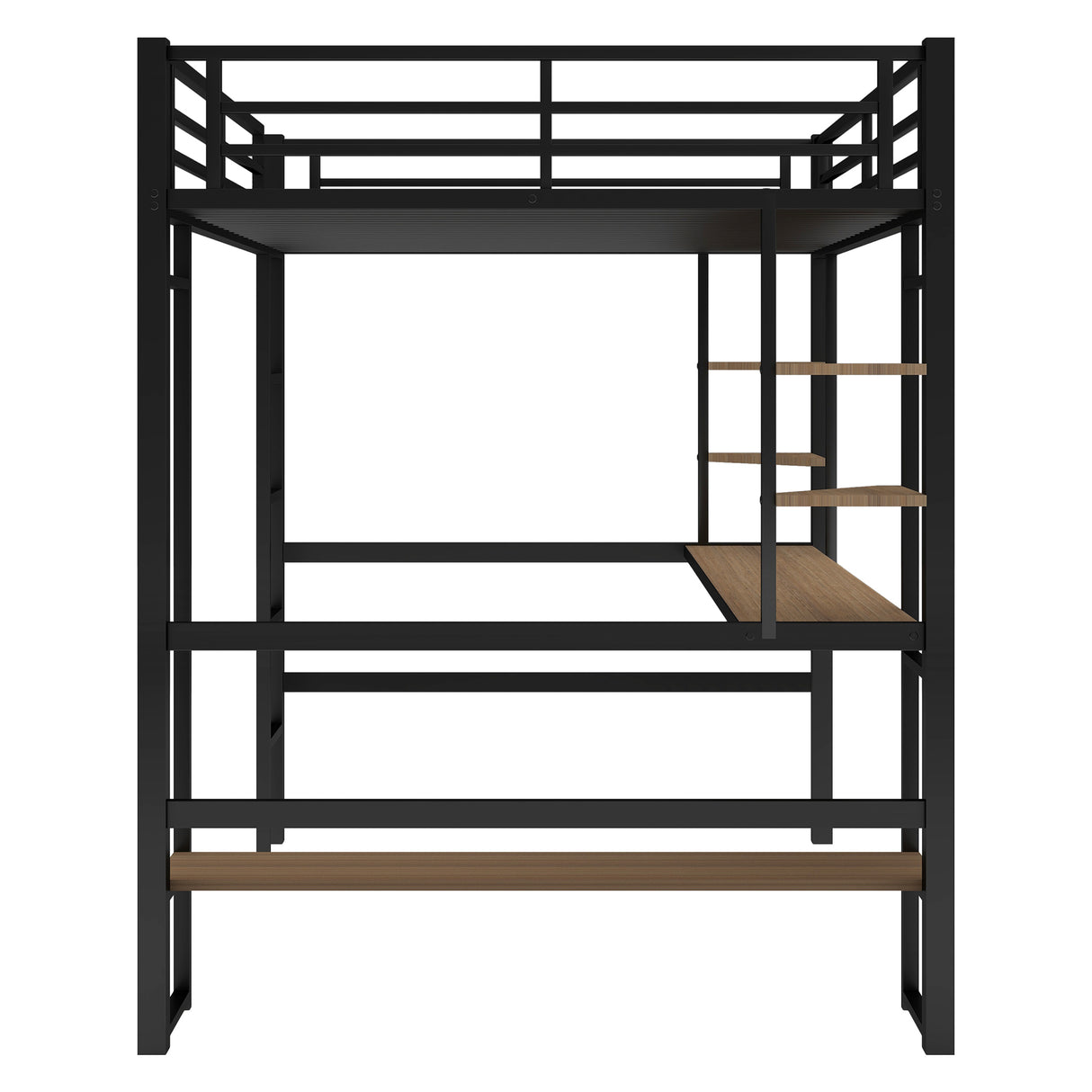 Full Size Loft Metal&MDF Bed with Long Desk and Shelves,Black(OLD SKU:SM000608AAB-1) - Home Elegance USA